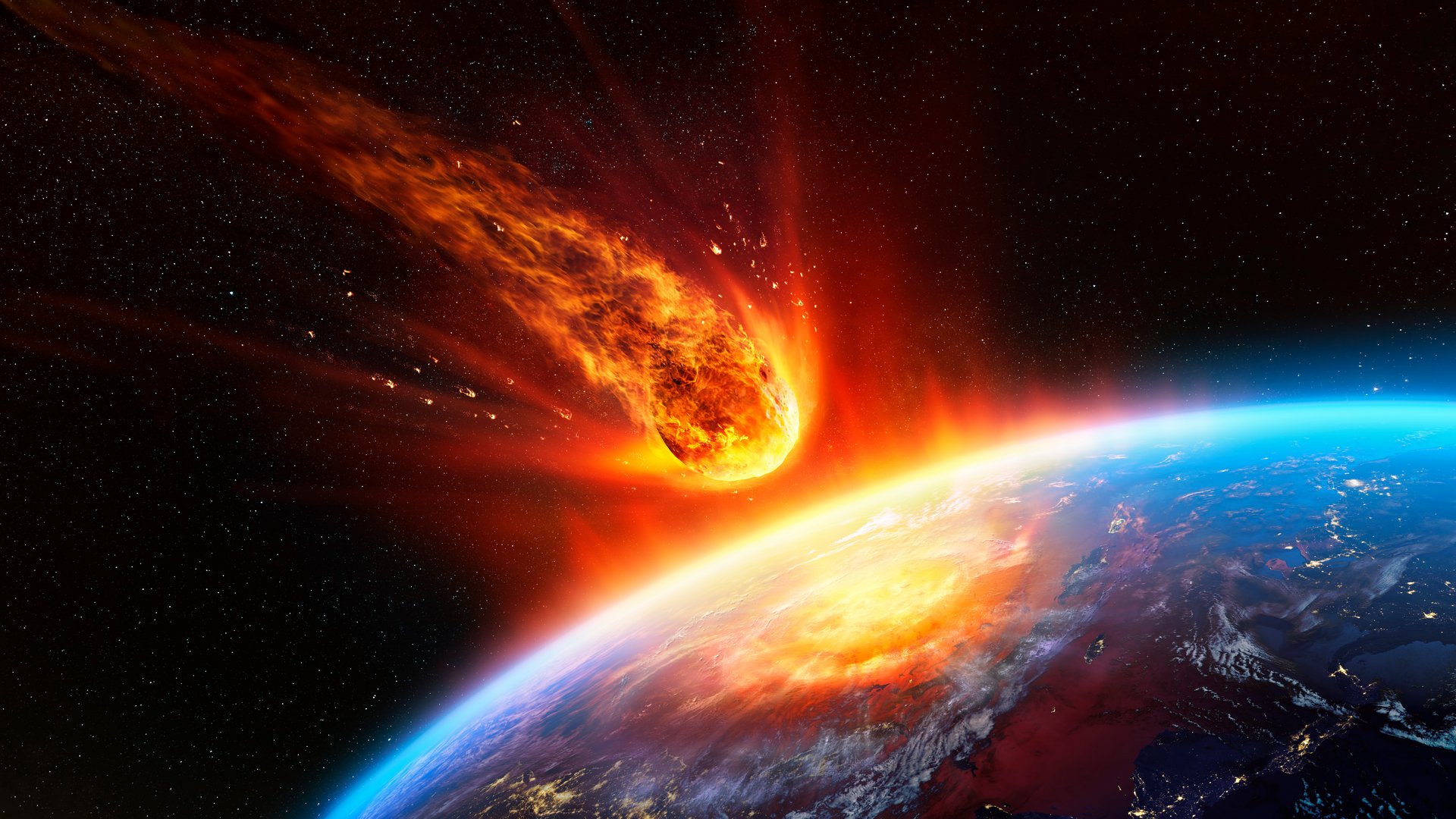 Immagine di un meteorite che colpisce la Terra