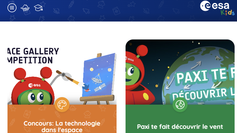 Captre d'écran du site internet ESA Kids