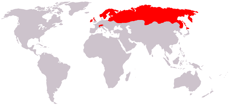 En rouge sur cette carte du monde, les régions où l'on trouve des lièvres variables