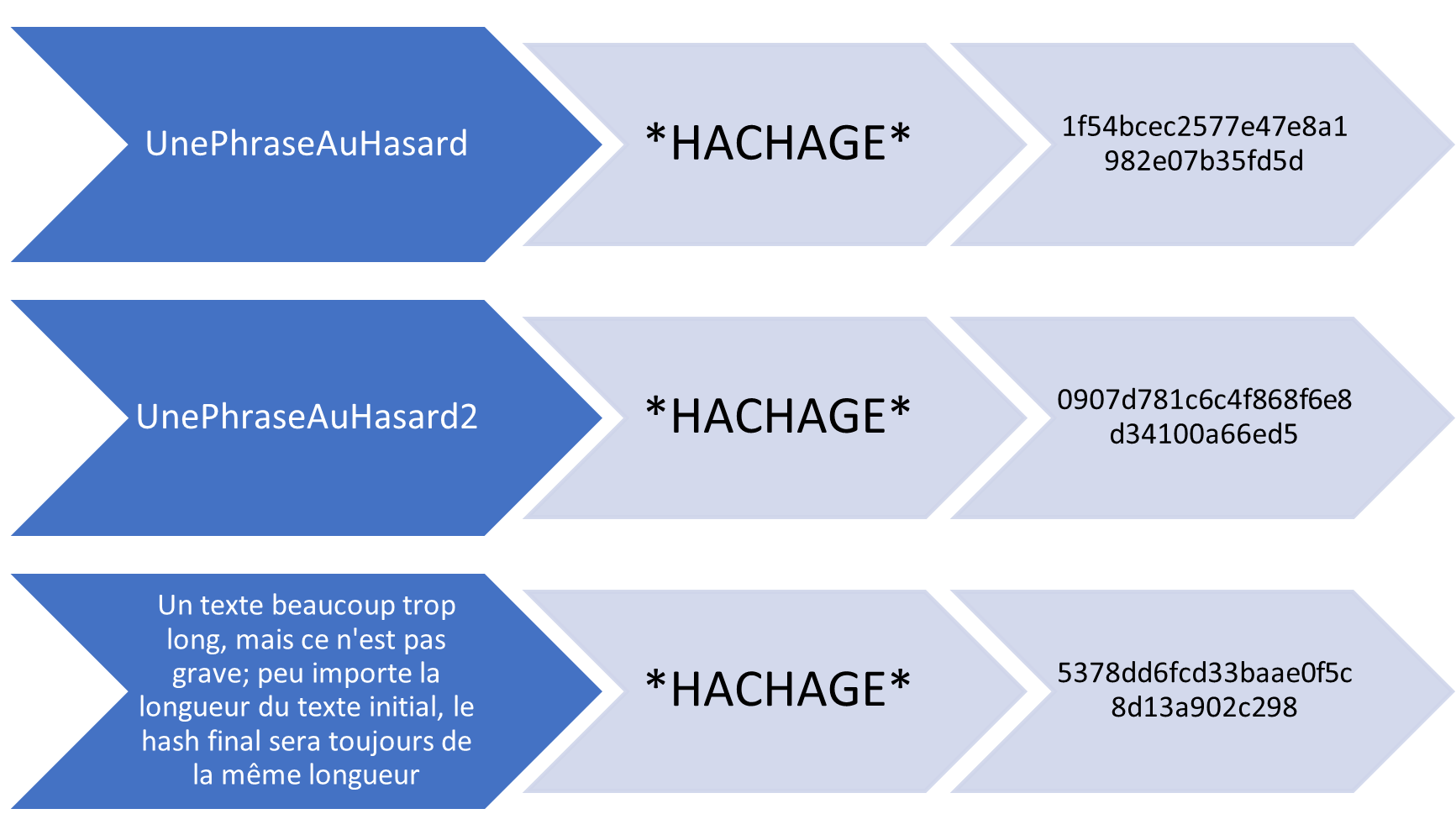 Exemples de hash résultant de la fonction de hachage MD5